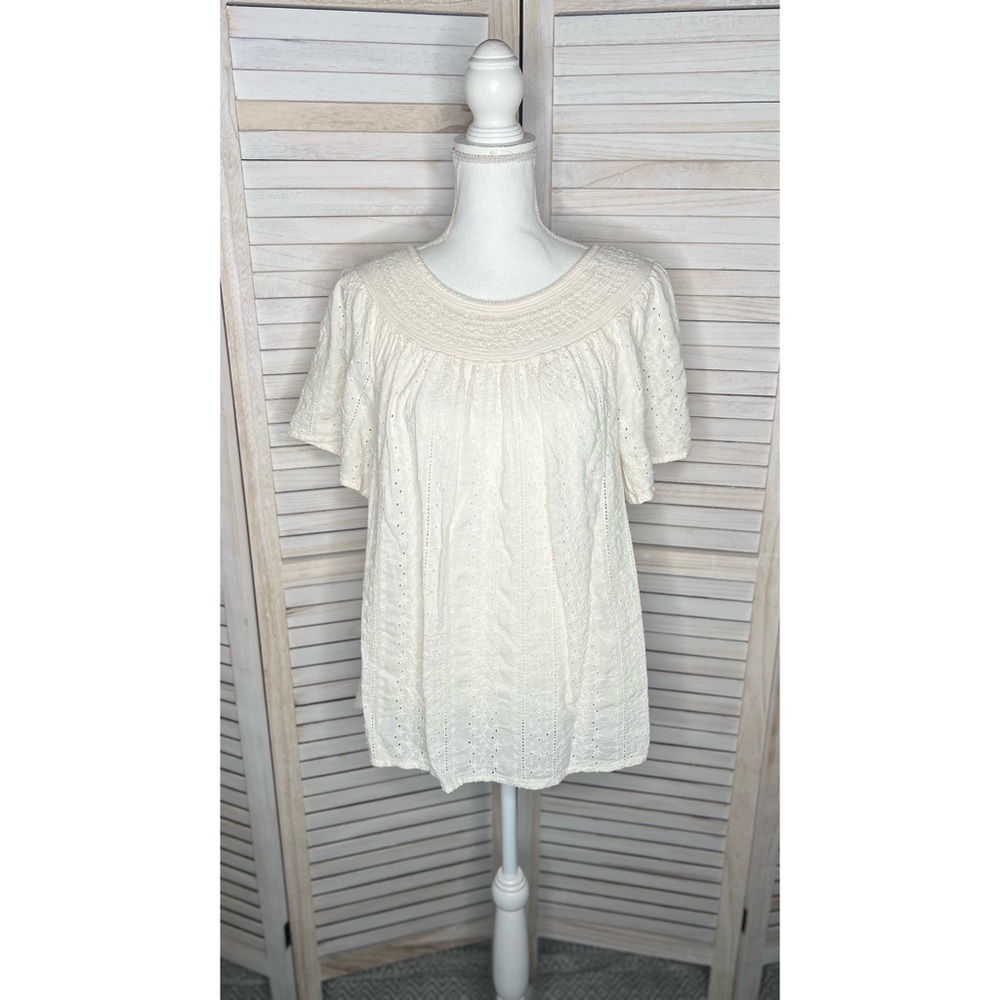Old Navy Embroidered Flutter Sleeve Smocked Top - L Tall - EUC!